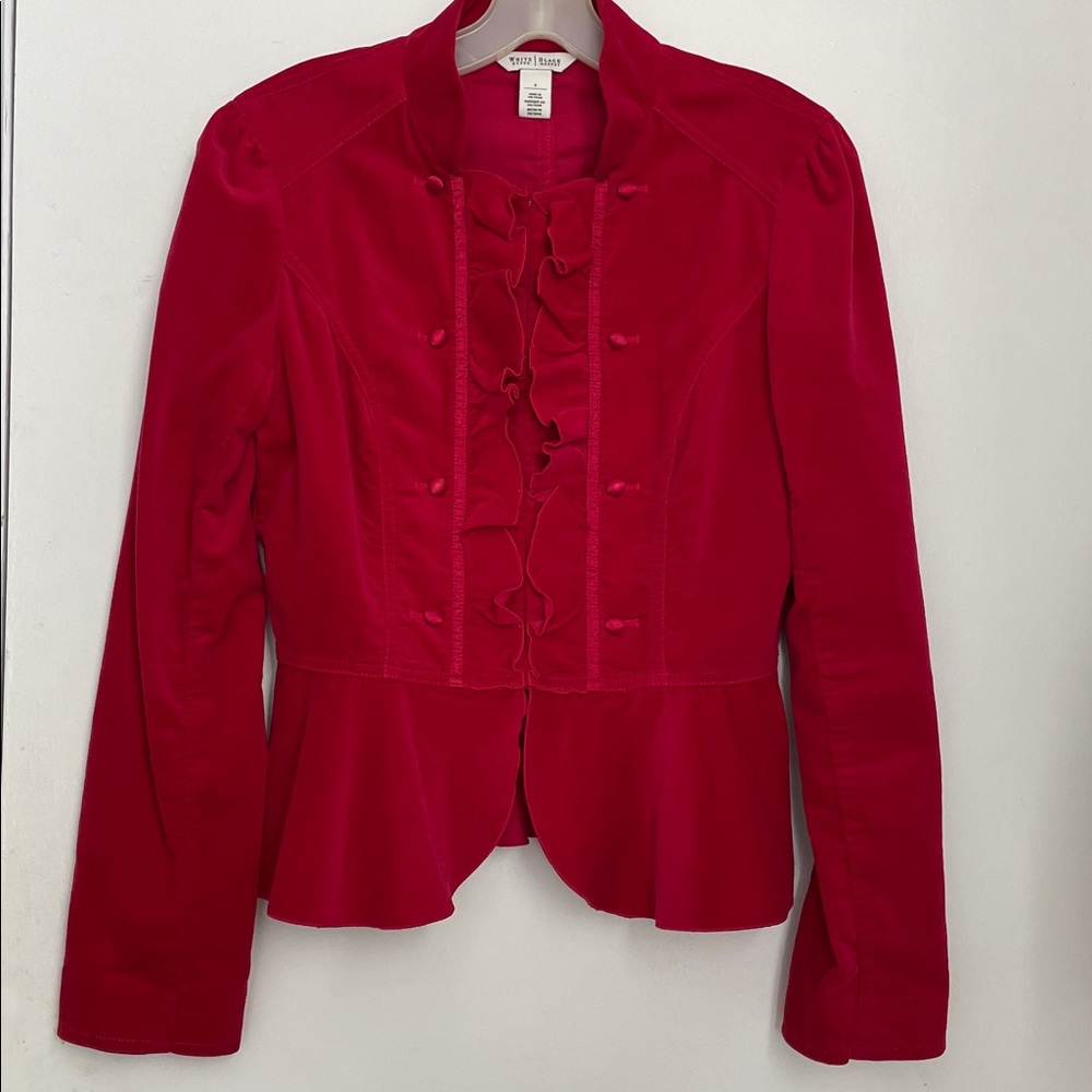 White House Black Market Red Ruffle Blazer